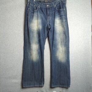 Helix Relaxed Boot Men's Jeans 38W 30L Denim Blue Distressed Wash Casual Y2J